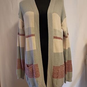 Just Be Women's Plaid Open-Front Cardigan - Green, Cream, Brown